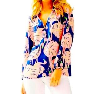 Lilly Pulitzer 
New With Tags
Flamingo Neon
100% Silk Elsa Blouse
